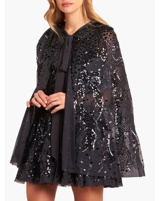 Needle & Thread Black Sequin Ribbon Hooded Cape