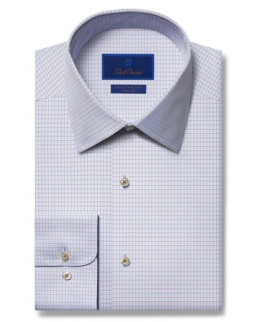David Donahue Blue Trim Fit Non-iron Dress Shirt for men