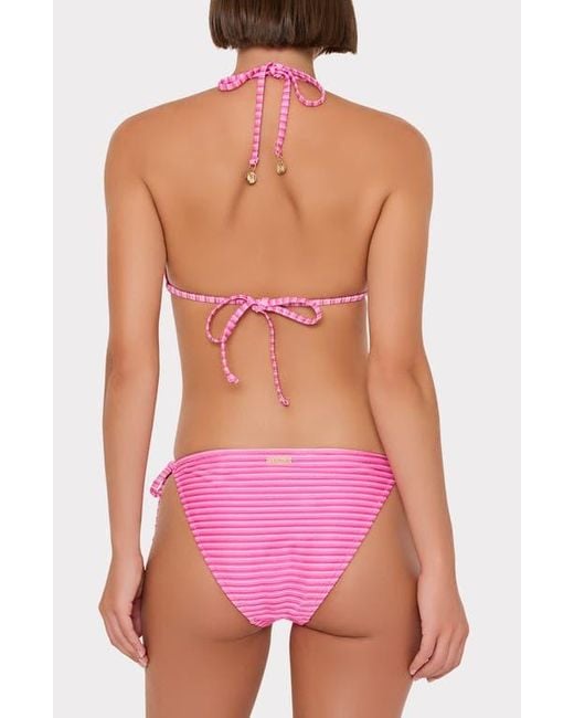 MILLY Pink Metallic Stripe Triangle Bikini Top