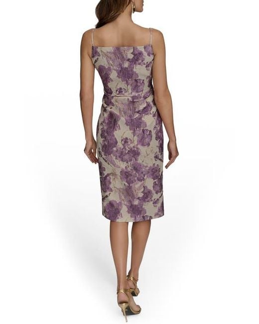 Donna Karan Red Floral Metallic Jacquard Midi Dress