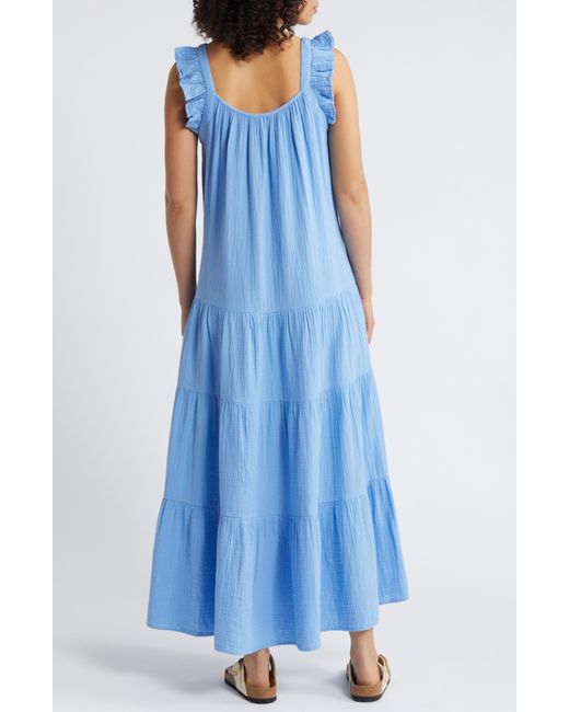 Caslon Blue Caslon(r) Ruffle Tiered Cotton Maxi Dress