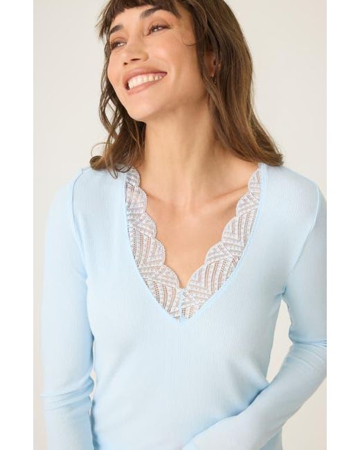 Pj Salvage Blue Lacey Basics Stretch Modal Pajama Top