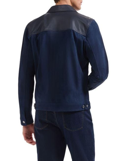 Bugatchi Blue Hybrid Leather Trucker Jacket for men