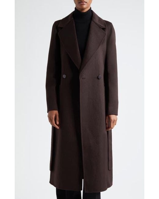 Reiss Black Lucia Tie Waist Wool Blend Coat