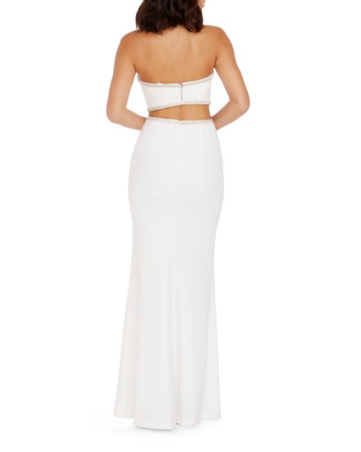 Dress the Population White Ariana Rhinestone Trim Cutout Gown