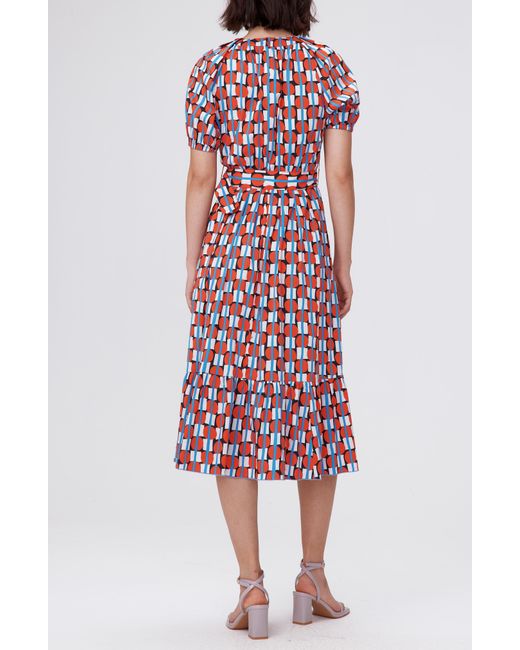 Diane von Furstenberg Red Lindy Geo Print Belted Midi Dress