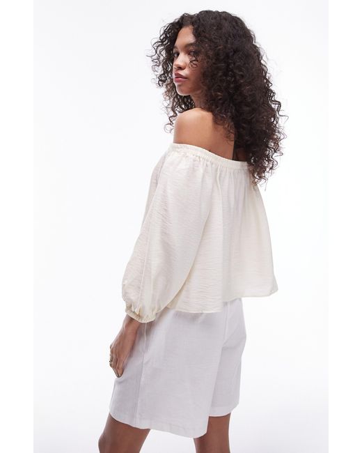 TOPSHOP White Off The Shoulder Balloon Sleeve Top
