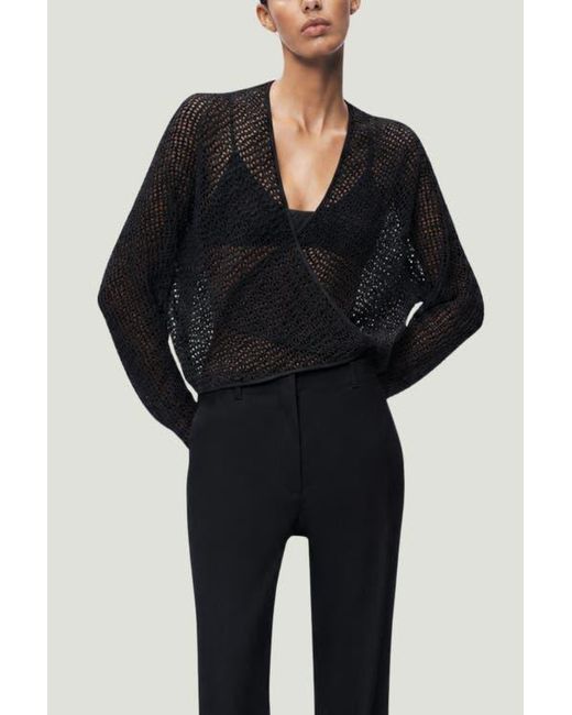 Nocturne Black Wrap Mesh Blouse