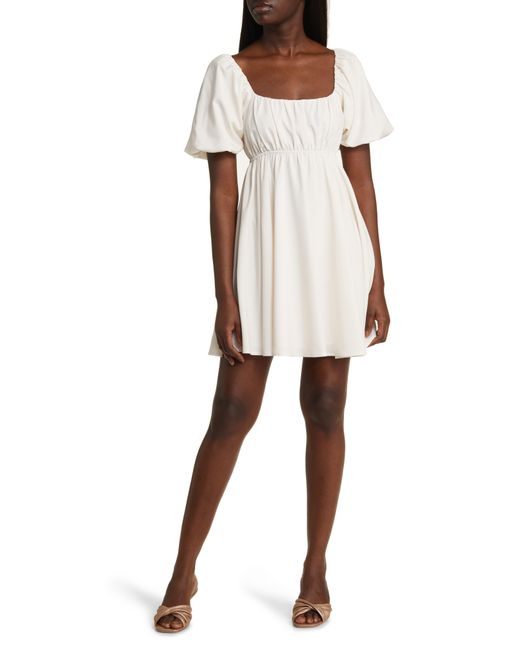 All In Favor Natural Puff Sleeve Babydoll Minidress In At Nordstrom, Size Medium