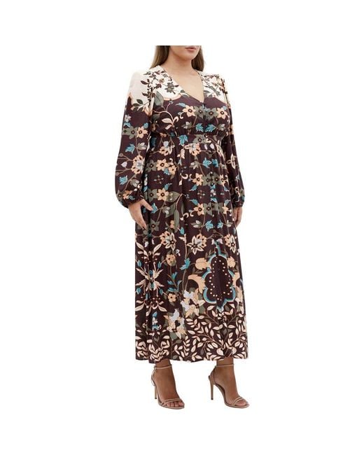 City Chic Women's Brown Florence Long Sleeve Maxi Dress