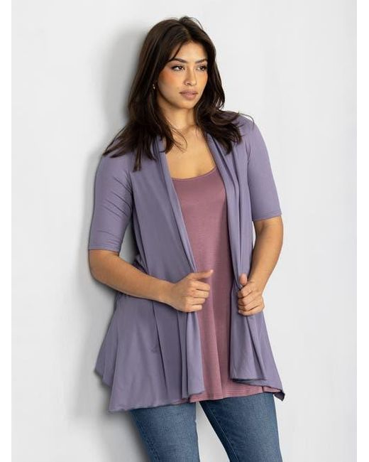24seven Comfort Apparel Blue Loose Fit Open Front Cardigan With Half Sleeve