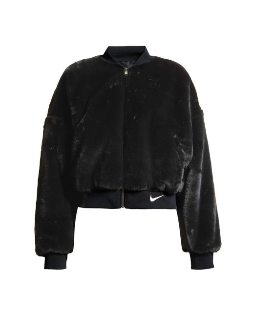 Nike Black Sportswear Reversible Faux Fur Bomber Jacket