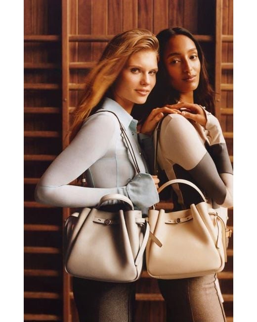 Tory Burch Romy Pebble Leather Bucket Bag in Gray | Lyst