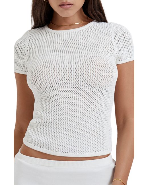 Jada White Sheer Short Sleeve Crochet Crop Top