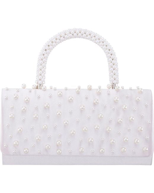 Nina White Gaia Faux Pearl Top Handle Bag