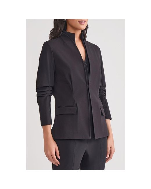 Misook Black Ruched Sleeve Ponte Jacket