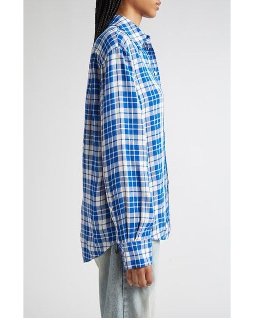 Proenza Schouler Blue Bronwen Plaid Hammered Viscose Button-Up Shirt