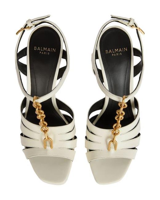 Balmain White Sync Platform Sandals