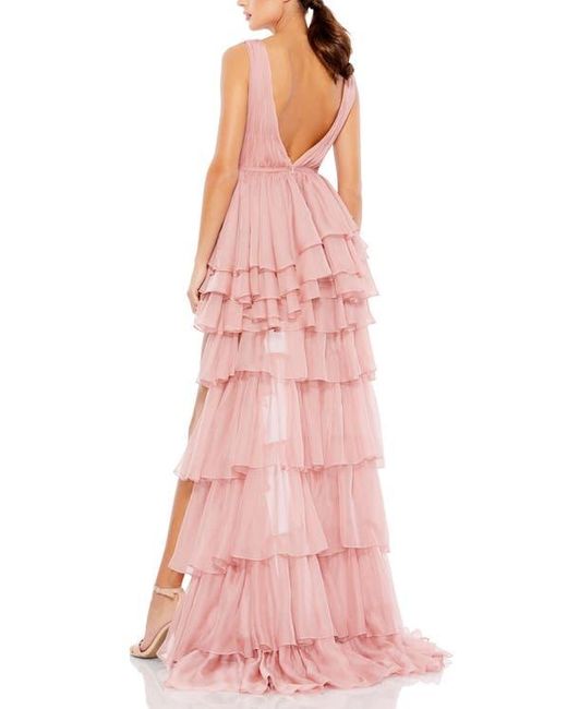Mac Duggal Pink High Low Tiered Gown With Built