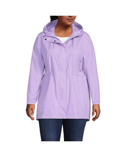 Lands' End Purple Plus Size Print Waterproof Hooded Packable Raincoat
