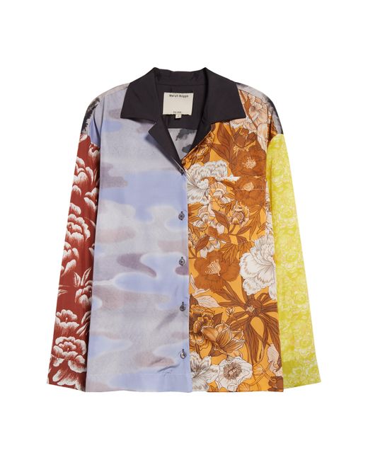MERYLL ROGGE Multicolor Mixed Print Silk Long Sleeve Camp Shirt