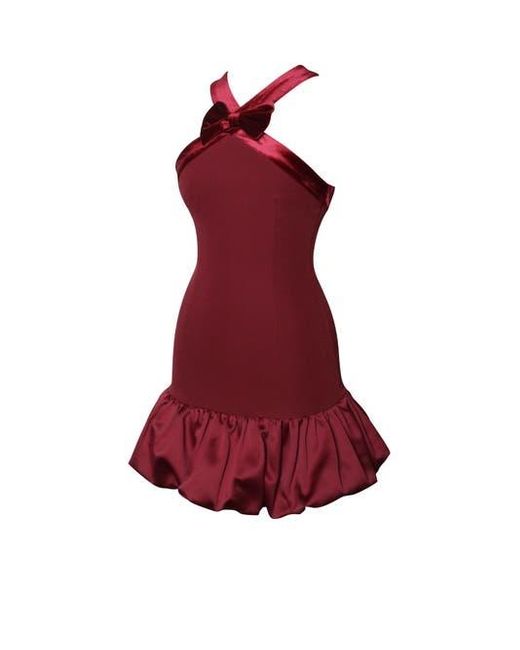 Miss Circle Red Barbra Cross Straps Bodycon Mini Dress With Bubble Hem