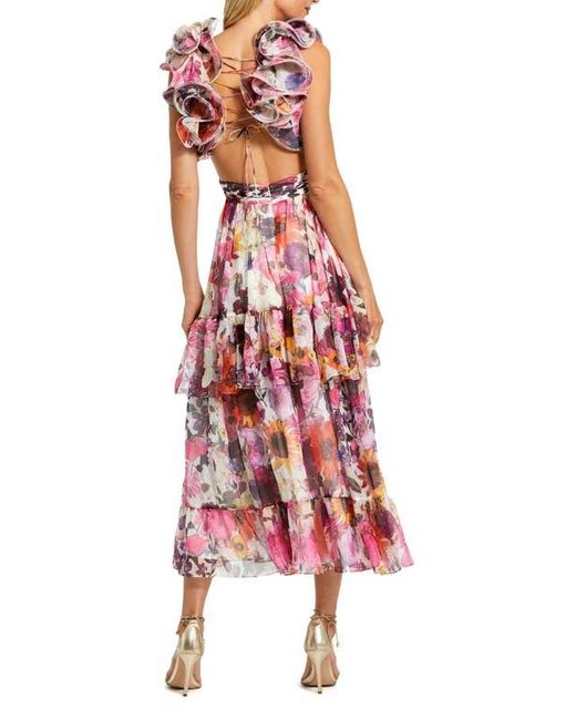 sachin and babi light blue dress Mac Duggal 55427 Floral Print One Shoulder Dress main image 1