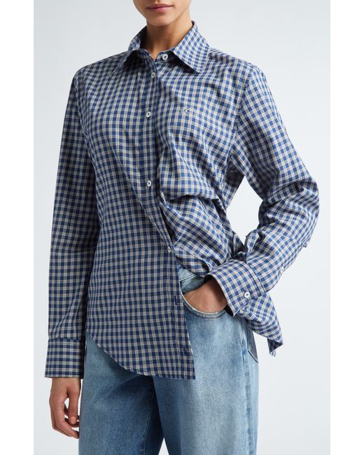 Commission Blue Ivy Plaid Twisted Cotton Button-up Shirt