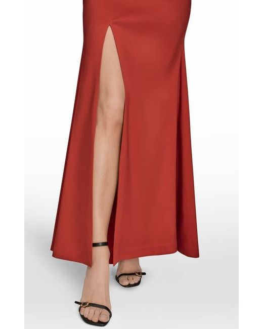 Donna Karan Red Pleated One-Shoulder Gown