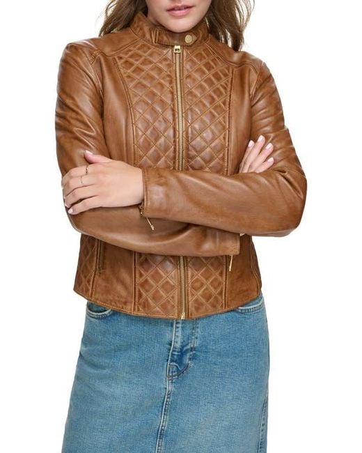 Andrew Marc Blue Quilted Panel Leather Jacket
