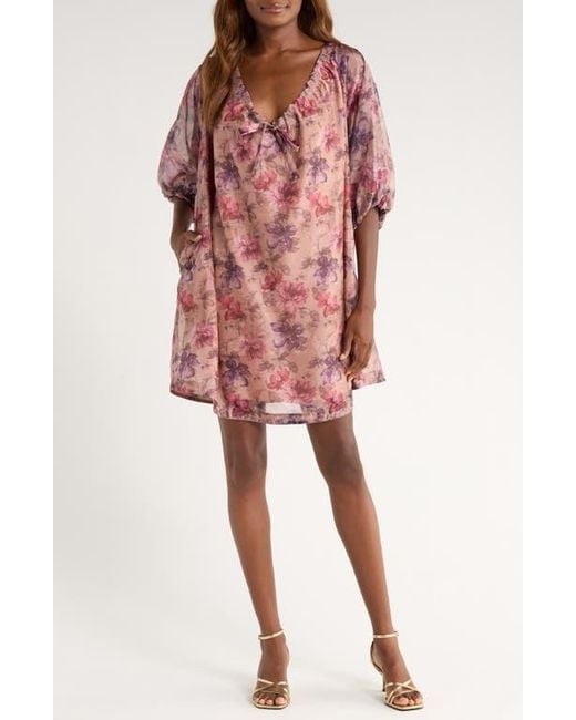 MELLODAY Bubble Sleeve Shift Dress in Red | Lyst