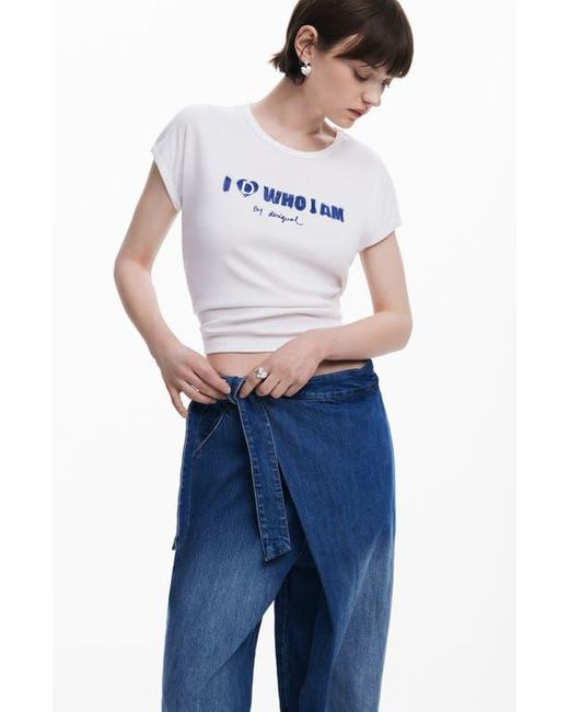 Desigual Blue Faded Faux Wrap Jeans