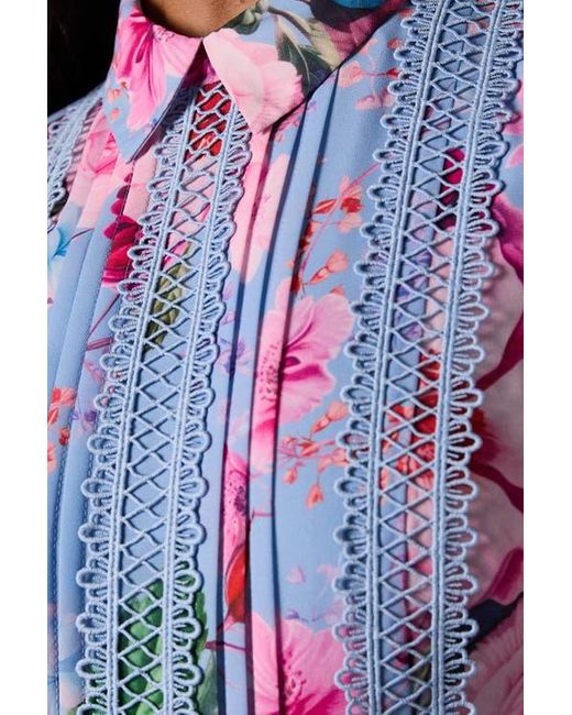 Coast Purple Pleated Lace Trim Long Sleeve Midi Dress