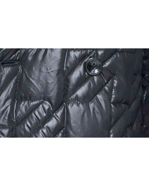 Karl Lagerfeld Blue Houndstooth Quilted Tie Belt Double Breasted Trench Coat
