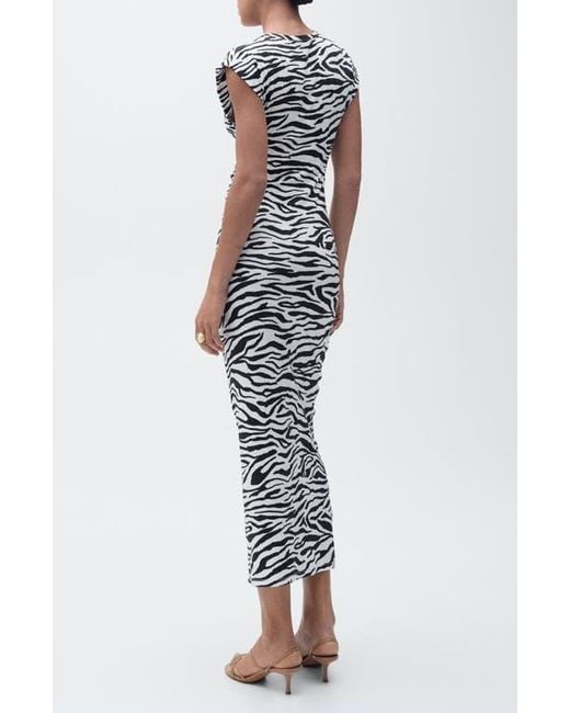 Mango Black Zebra Print Body-Con Midi Dress