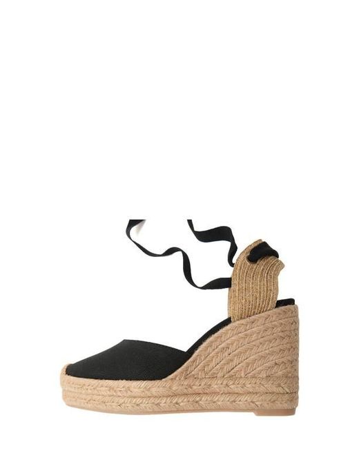 Mango Black Ankle Wrap Platform Wedge Espadrille