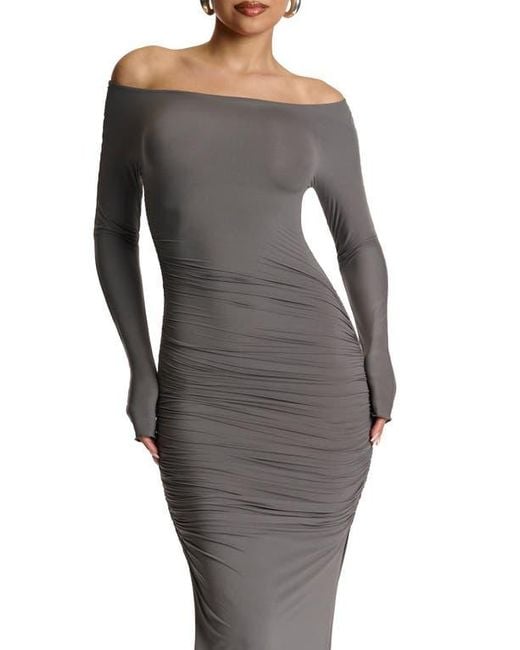off the shoulder aqua open back sheath long dress Adrianna Papell Women's Off-The-Shoulder Sequin Sheath Dress - Aqua Dust
