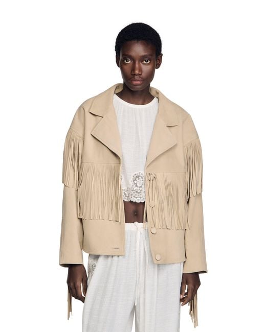 Sandro Natural Fringed Suede Jacket