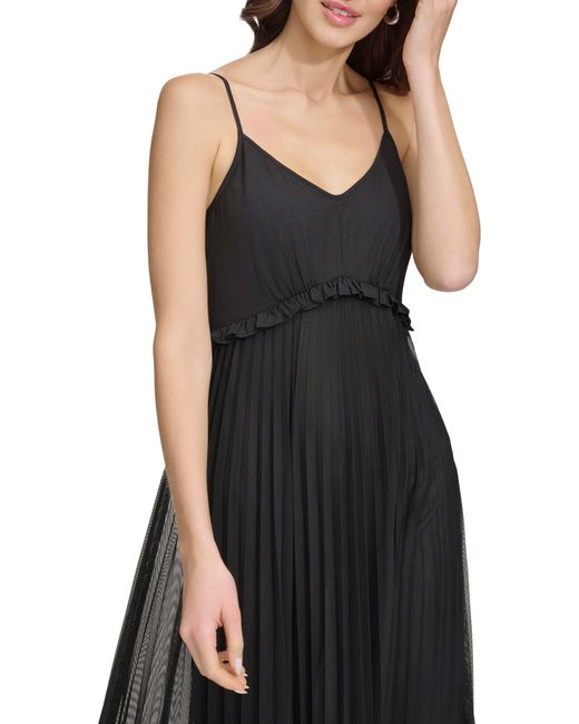 DKNY Black Sleeveless Pleated Maxi Dress