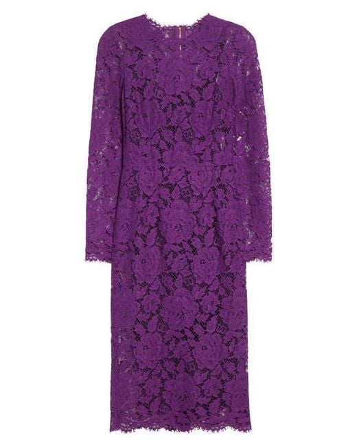 Dolce & Gabbana Long Sleeve Cordonetto Lace Sheath Dress in Purple | Lyst