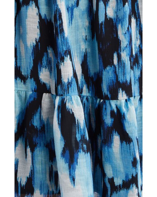 Chelsea28 Blue Floral Print Long Sleeve Chiffon Dress