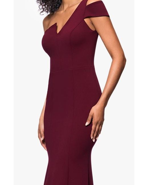 Betsy & Adam Red One-Shoulder Scuba Crepe Gown