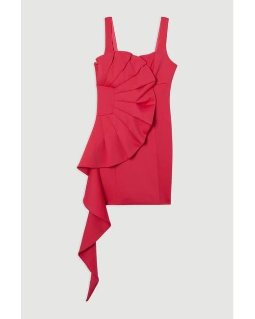 Karen Millen Pink Scuba Drama Ruffle Woven Mini Dress