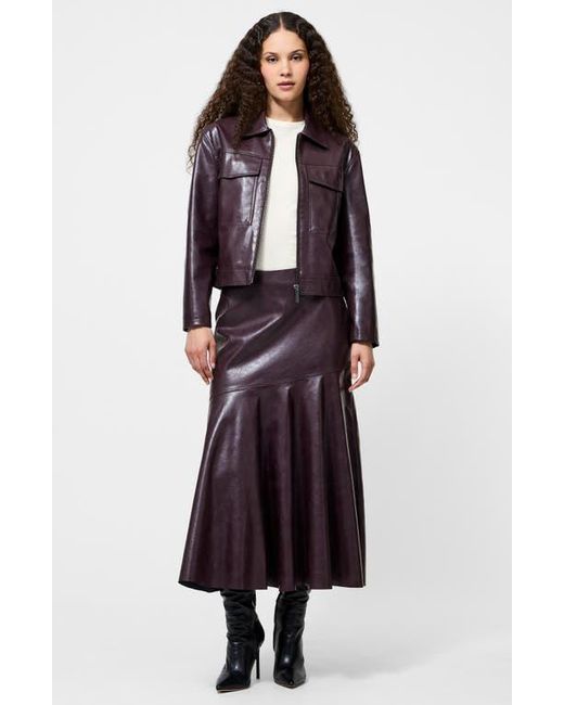 French Connection Red Kayleigh Pleated Faux Leather Midi Skirt