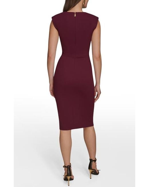 Donna Karan Red Center Ruched Crepe Sheath Dress