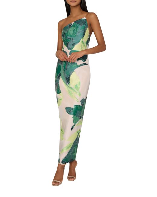 MILLY Green Tropical Forest Jacquard Strapless Midi Dress