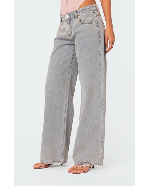Edikted Gray Bow Pocket Low Rise Wide Leg Jeans