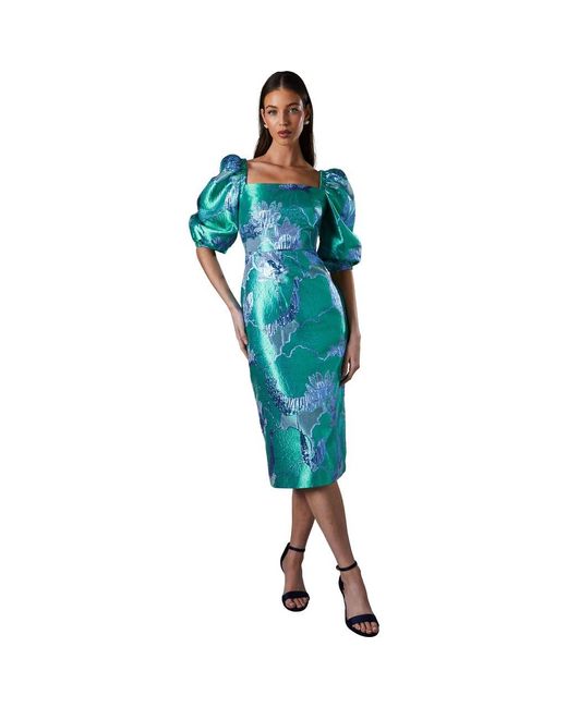 Coast Bubble Sleeve Jacquard Dress in Blue | Lyst
