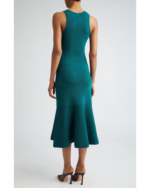 Victoria Beckham Green Metallic Sleeveless Knit Dress