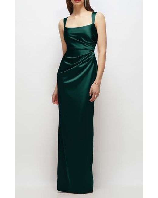 After Six Green Square Neck Satin Charmeuse Column Gown